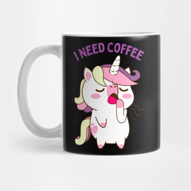 In need of coffee lover coffee addict Funny tired sleepy unicorn by BoogieCreates